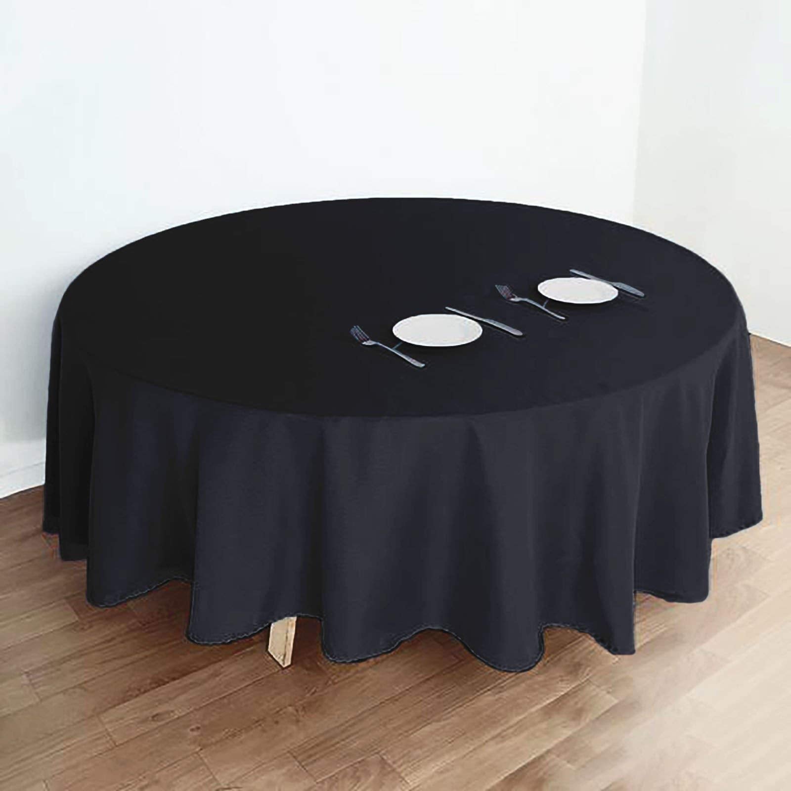 Balsacircle 108 Inch Black Round Polyester Tablecloth Fabric Table Cover Linens For Wedding Party Banquet Reception Events Kitch